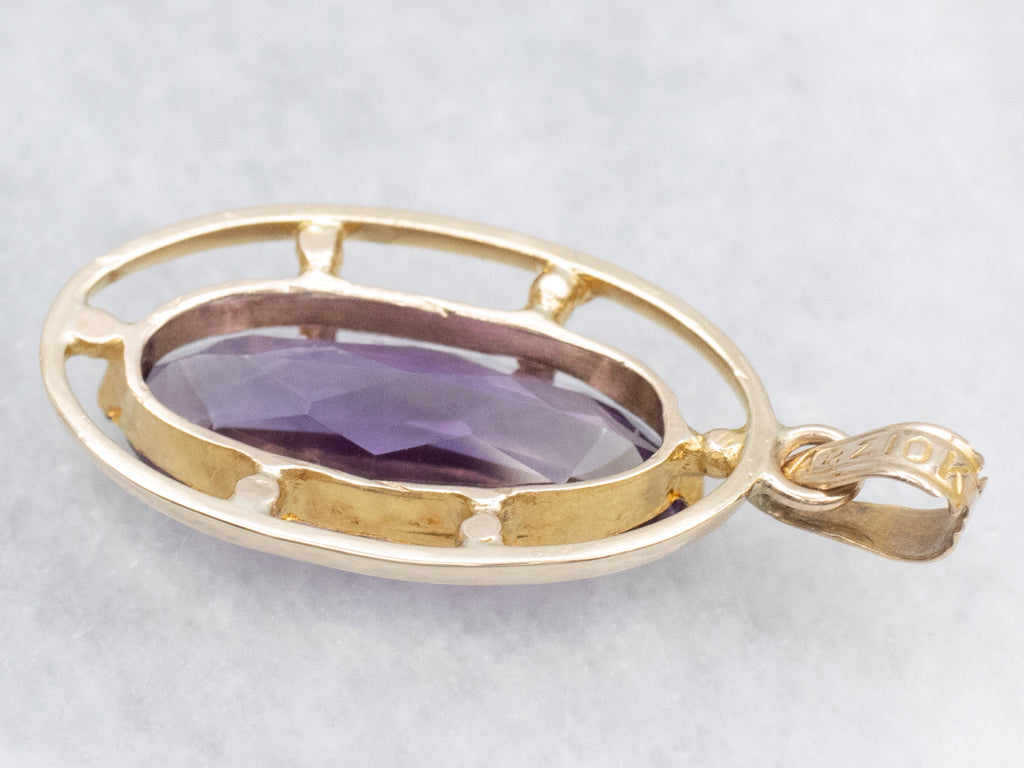 Elongated Vintage Amethyst Yellow Gold Pendant