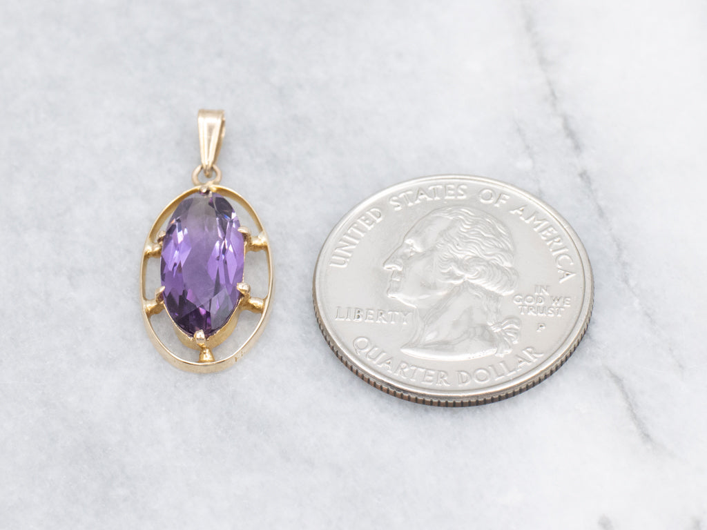 Elongated Vintage Amethyst Yellow Gold Pendant