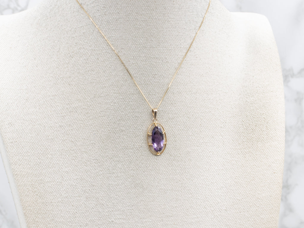 Elongated Vintage Amethyst Yellow Gold Pendant
