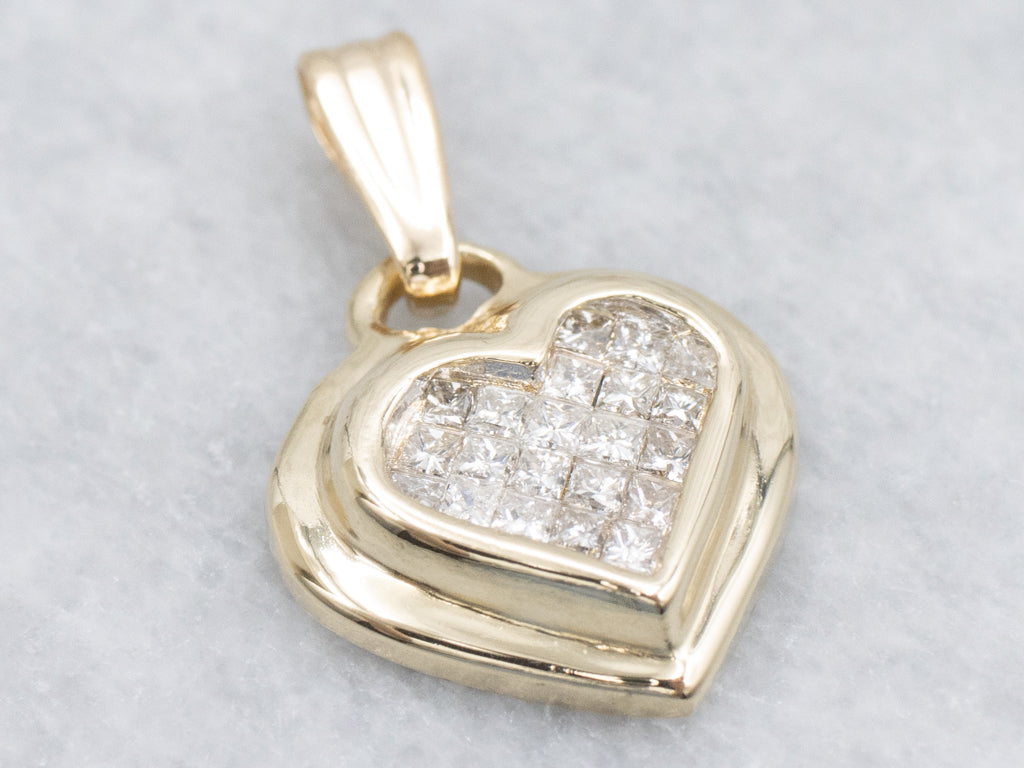 Yellow Gold Diamond Cluster Sweetheart Pendant