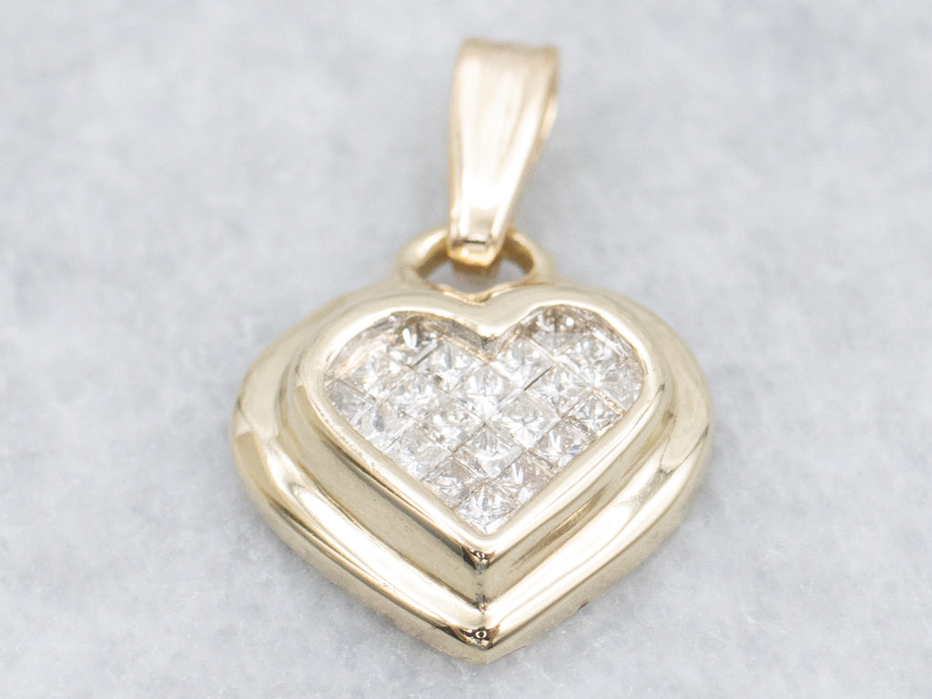 Yellow Gold Diamond Cluster Sweetheart Pendant