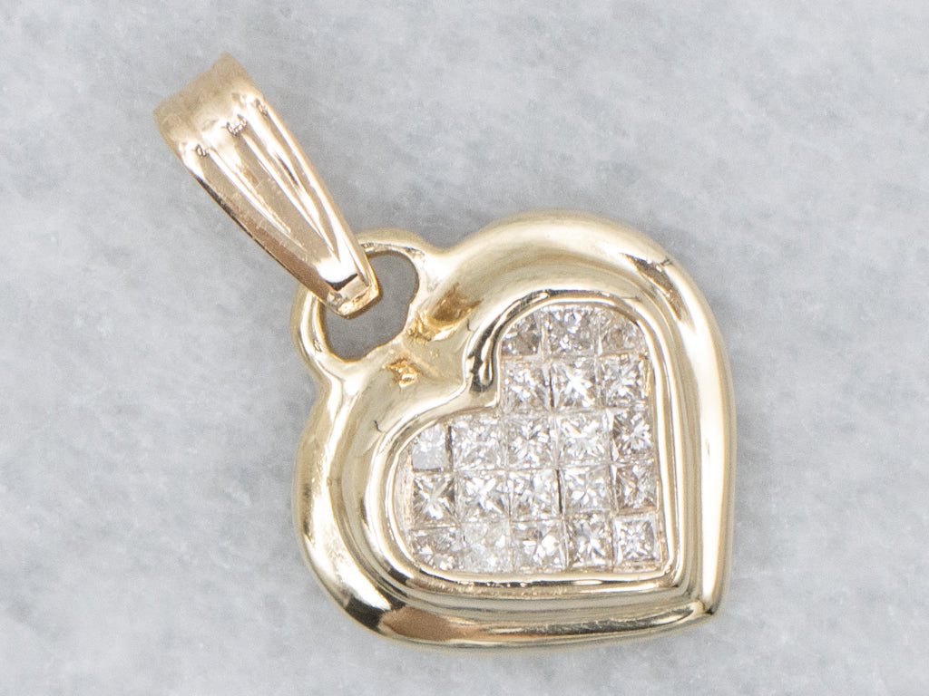 Yellow Gold Diamond Cluster Sweetheart Pendant
