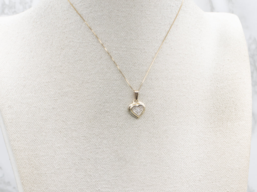 Yellow Gold Diamond Cluster Sweetheart Pendant