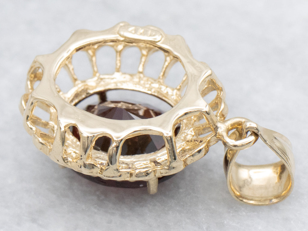 Looping Gold and Garnet Pendant with Rope Twist Details