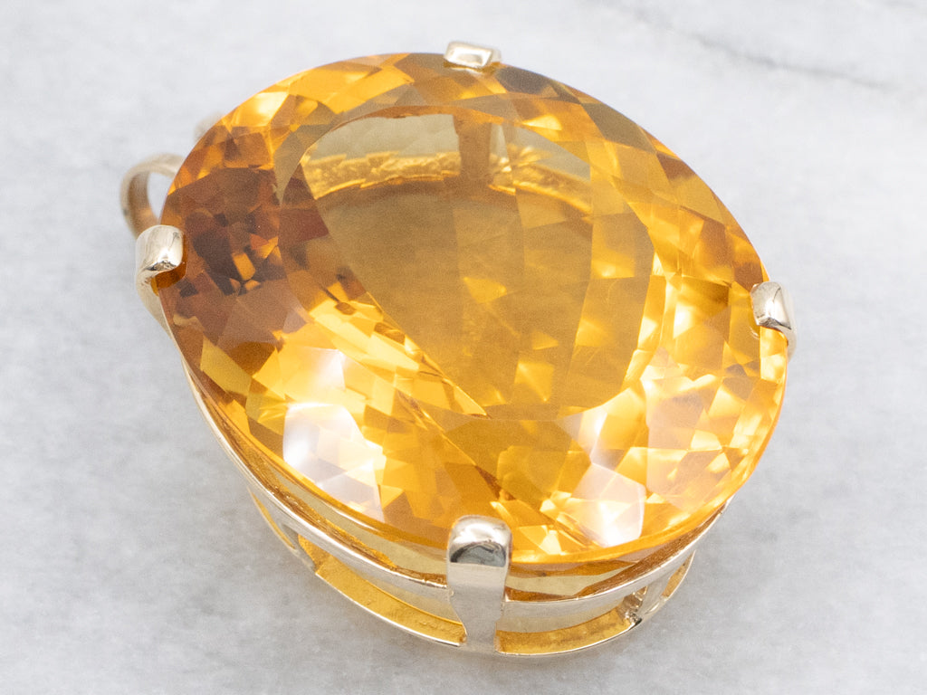 Oversized Citrine and Gold Cocktail Pendant
