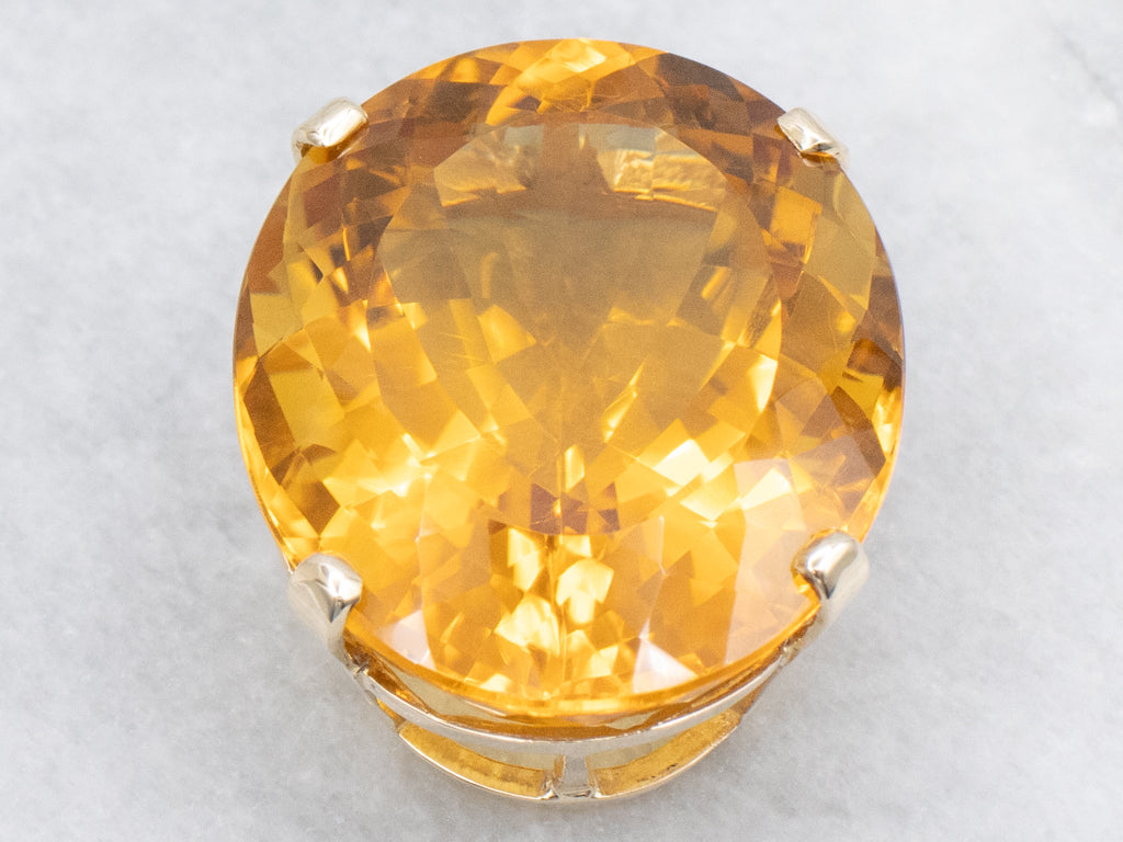 Oversized Citrine and Gold Cocktail Pendant