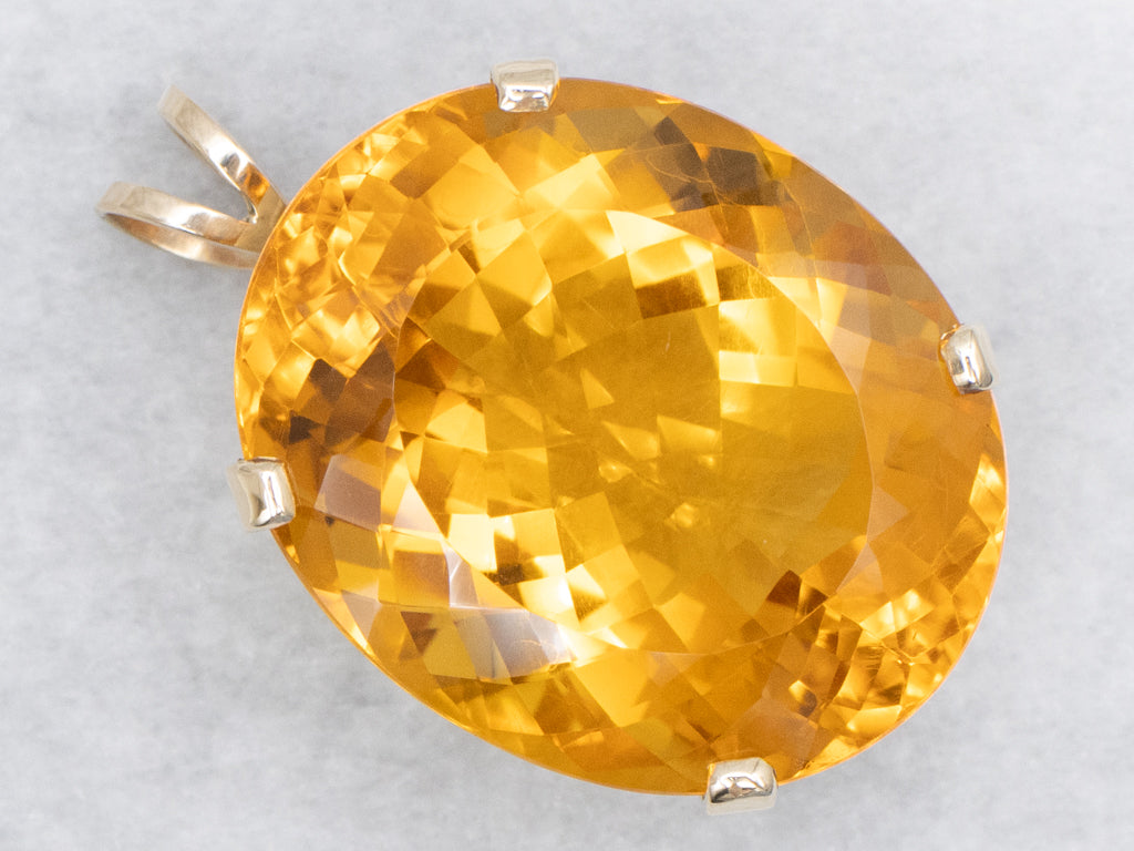 Oversized Citrine and Gold Cocktail Pendant