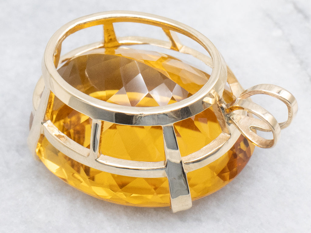 Oversized Citrine and Gold Cocktail Pendant