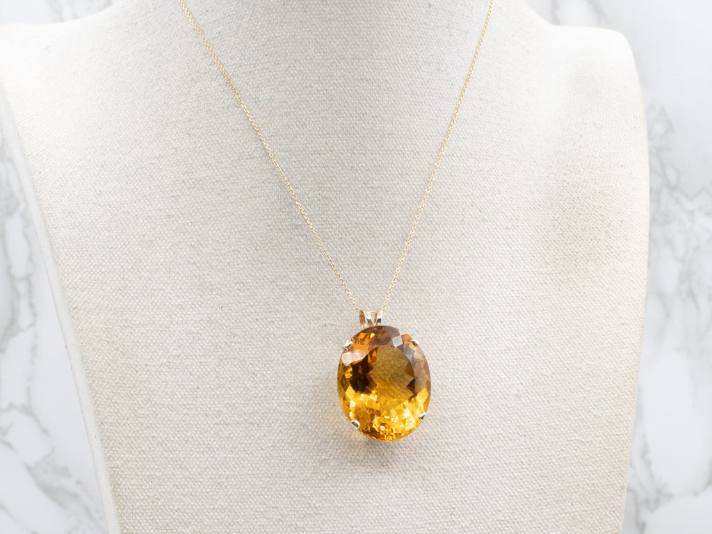 Oversized Citrine and Gold Cocktail Pendant