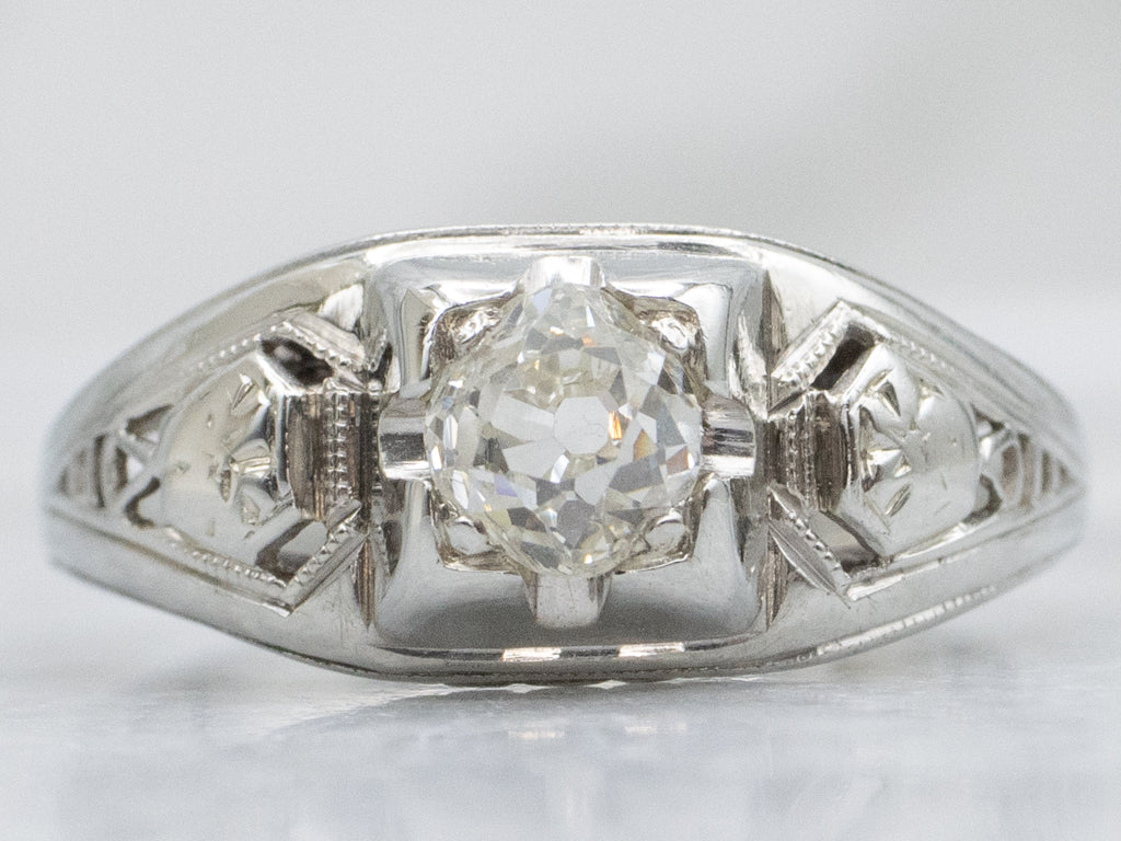 Late Art Deco Old Mine Cut Diamond Engagement Ring