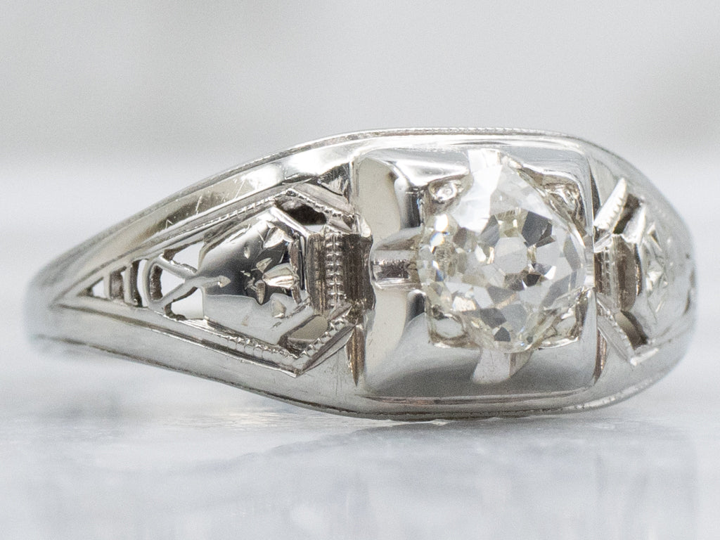 Late Art Deco Old Mine Cut Diamond Engagement Ring