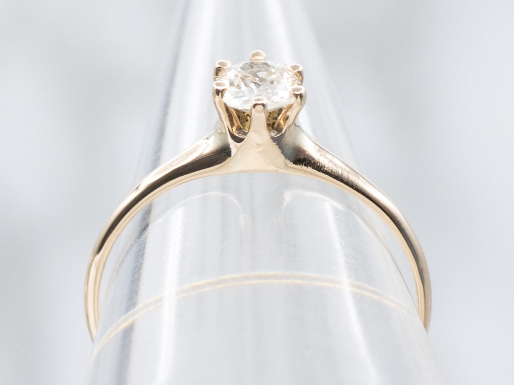 Antique Gold Six-Prong Old Mine Cut Diamond Engagement Ring