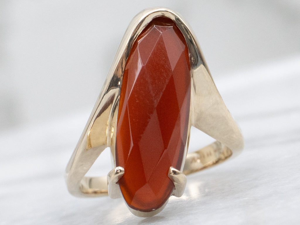 Modernist Faceted Carnelian Yellow Gold Bypass Ring