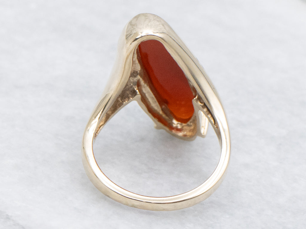 Modernist Faceted Carnelian Yellow Gold Bypass Ring