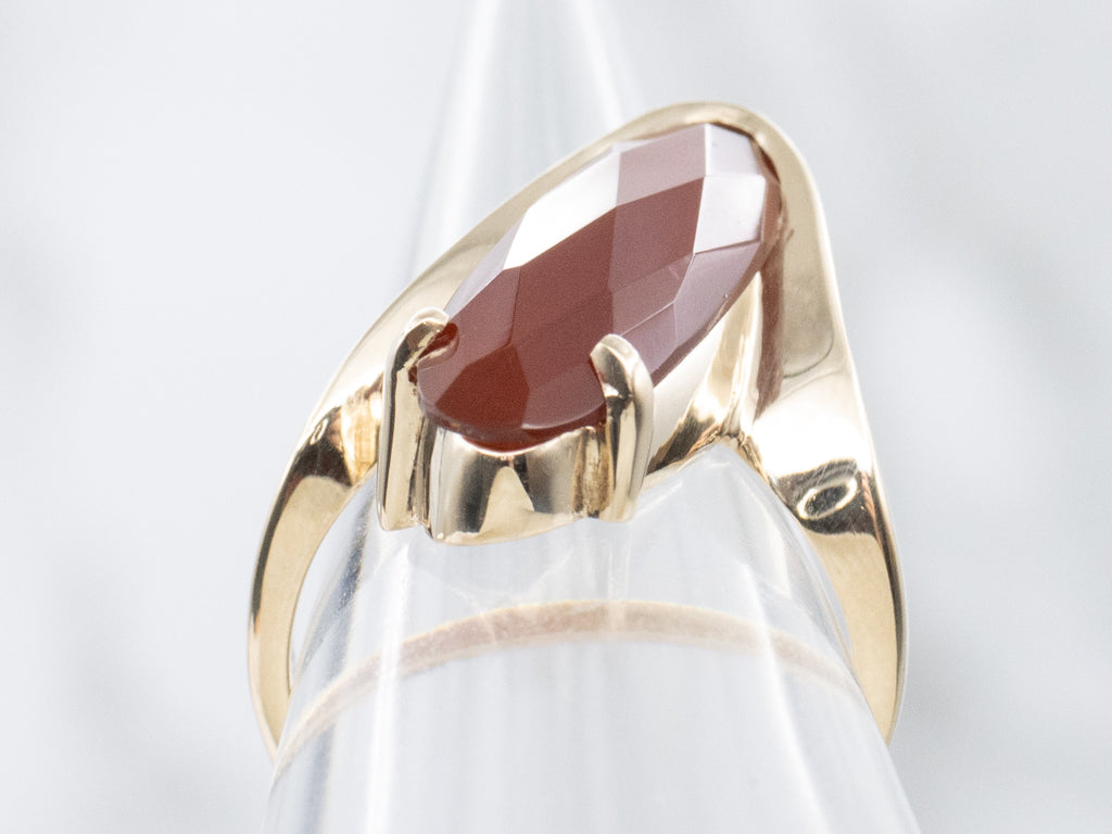 Modernist Faceted Carnelian Yellow Gold Bypass Ring