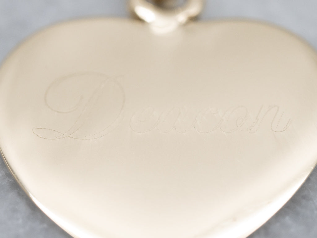 Flat Heart Engraved "Deacon" Gold Pendant