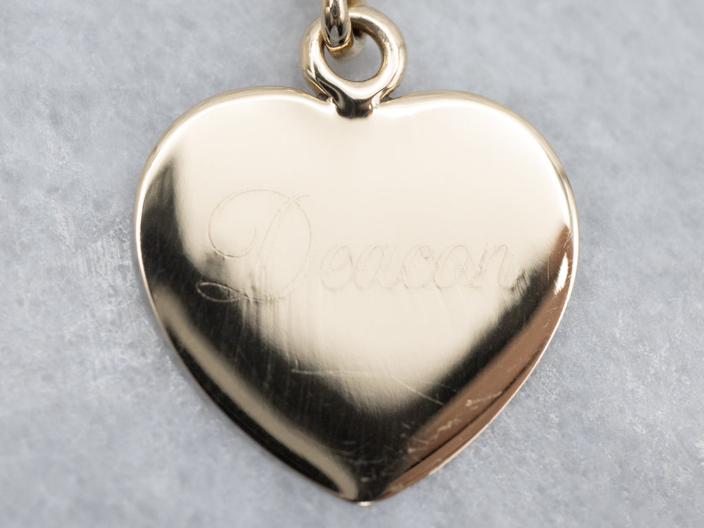 Flat Heart Engraved "Deacon" Gold Pendant