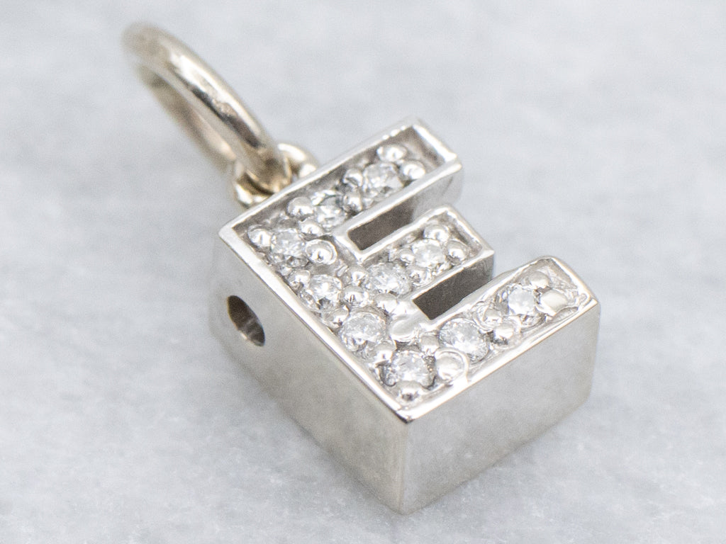Diamond Initial Letter "E" White Gold Pendant