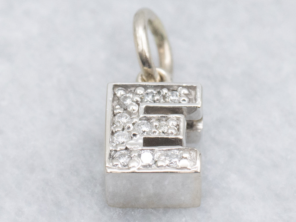 Diamond Initial Letter "E" White Gold Pendant