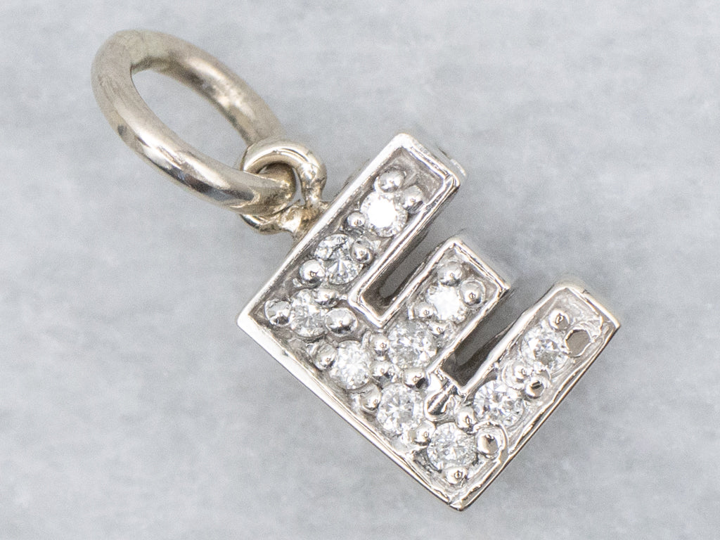 Diamond Initial Letter "E" White Gold Pendant