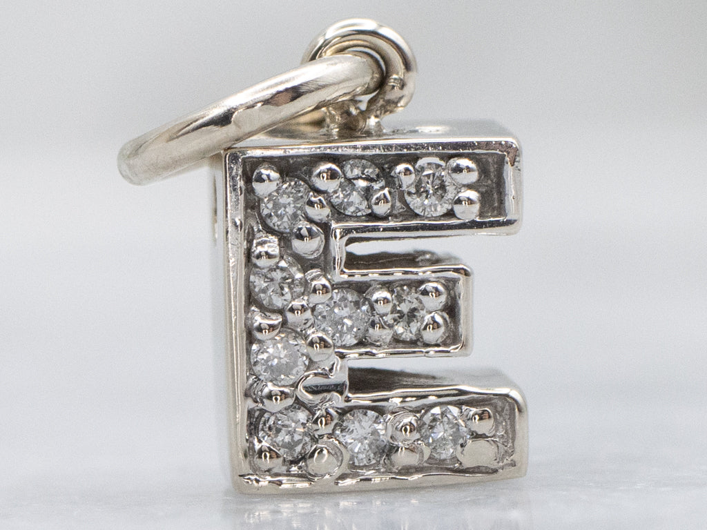 Diamond Initial Letter "E" White Gold Pendant