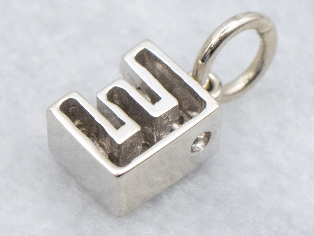 Diamond Initial Letter "E" White Gold Pendant