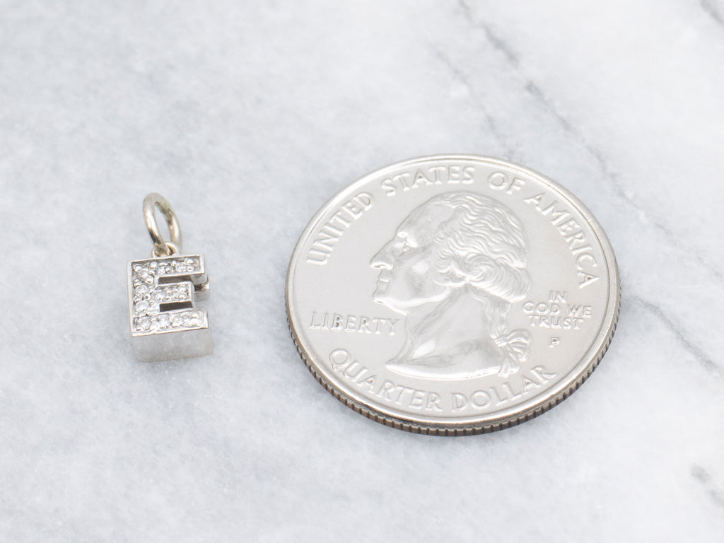 Diamond Initial Letter "E" White Gold Pendant
