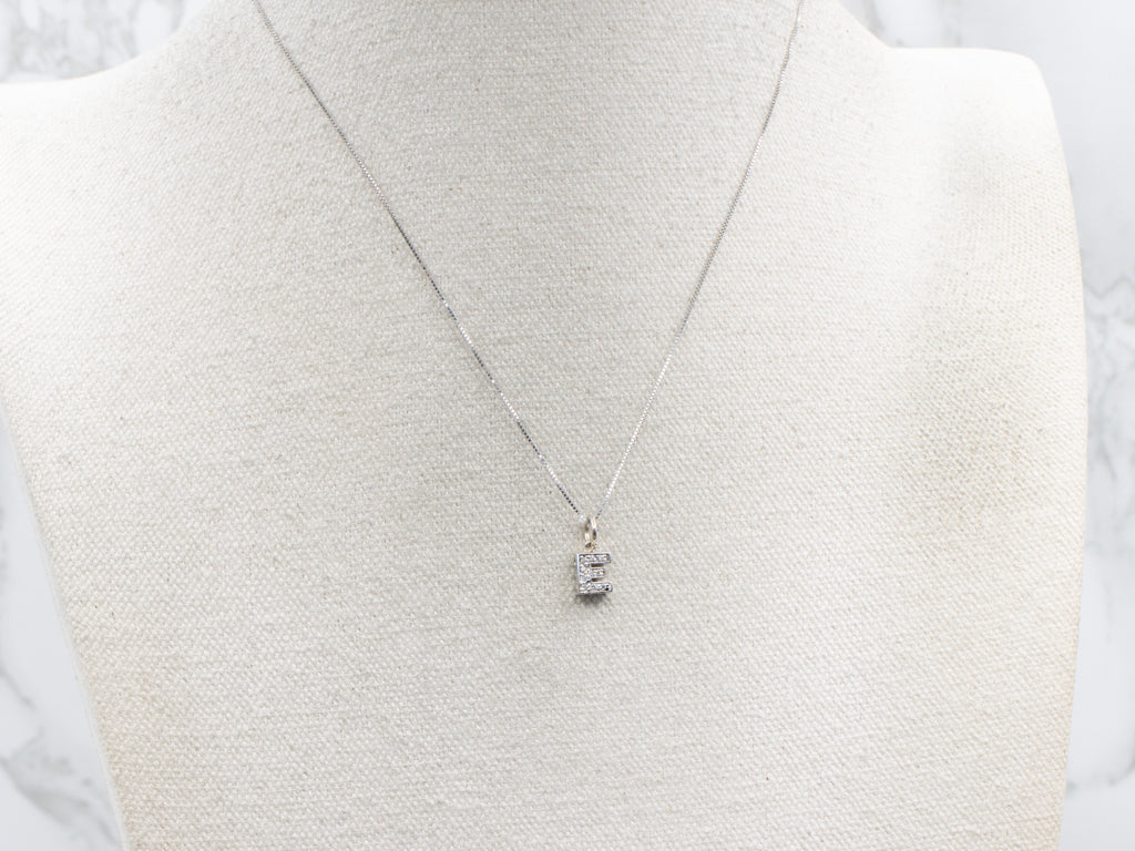 Diamond Initial Letter "E" White Gold Pendant