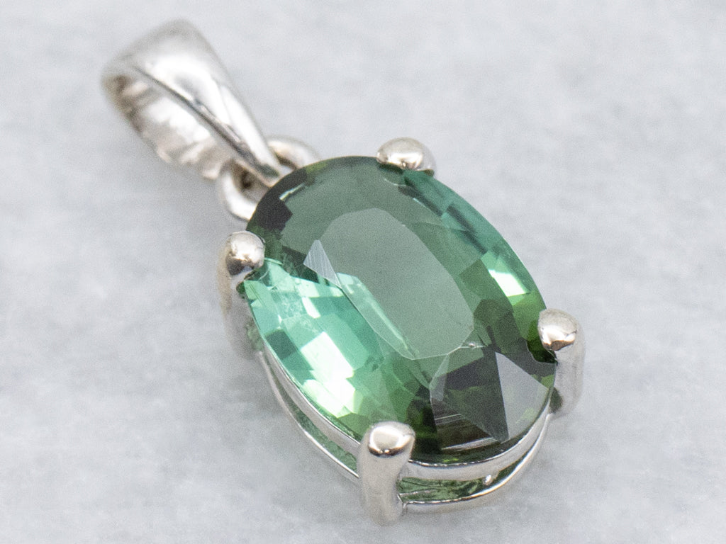 White Gold Green Tourmaline Gemstone Pendant