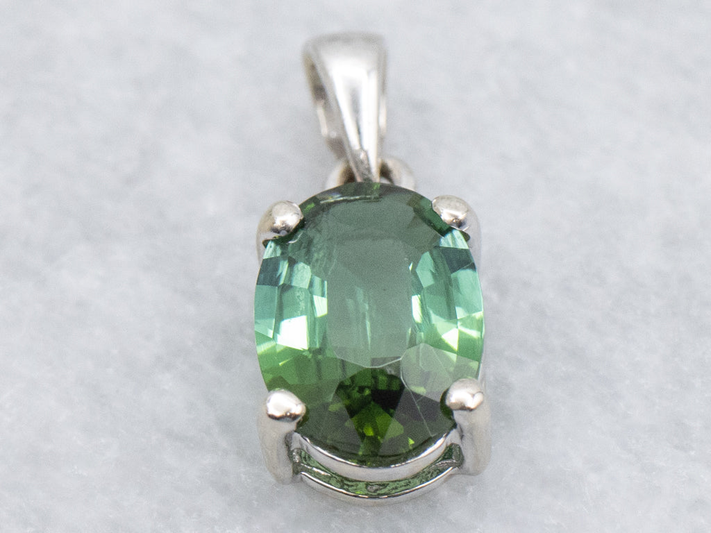 White Gold Green Tourmaline Gemstone Pendant