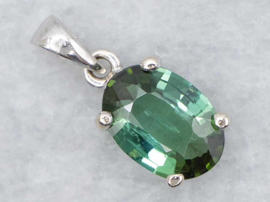 White Gold Green Tourmaline Gemstone Pendant