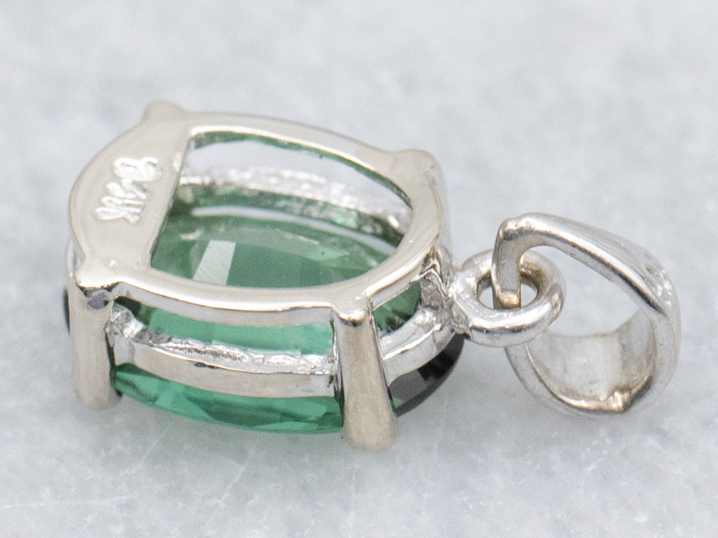 White Gold Green Tourmaline Gemstone Pendant