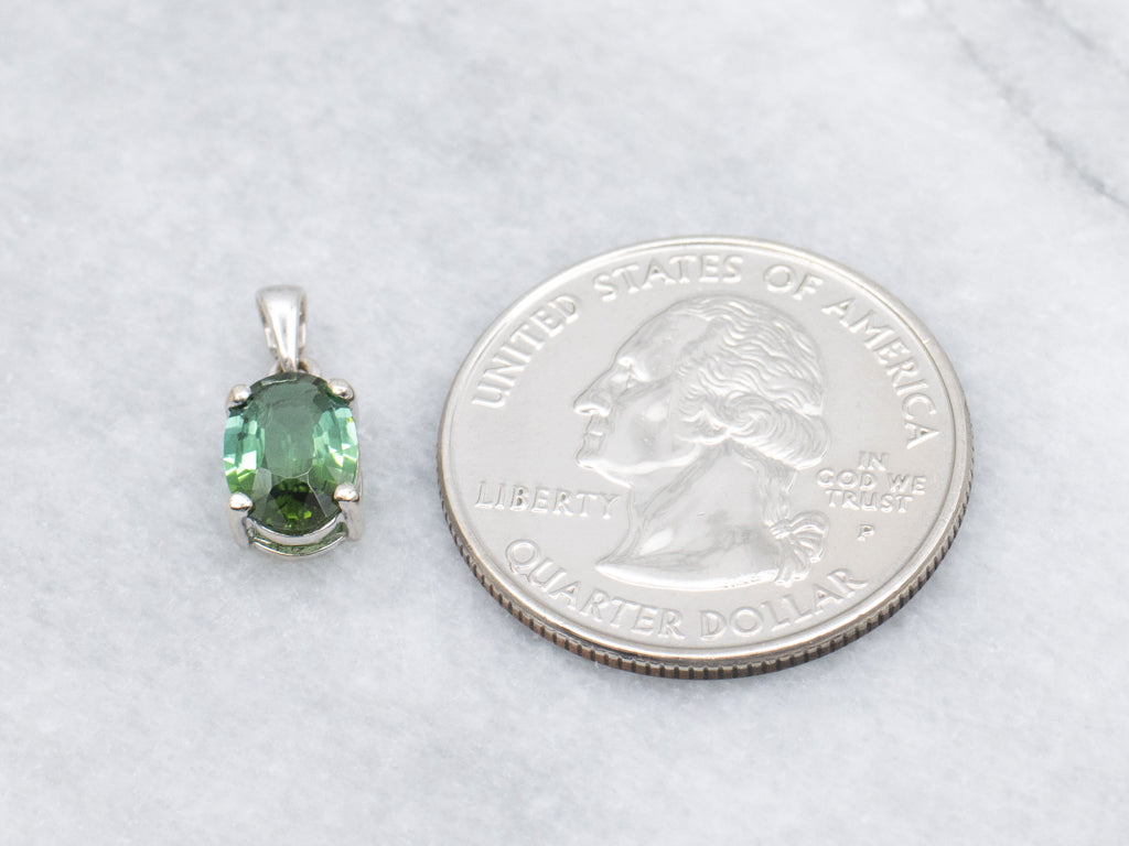 White Gold Green Tourmaline Gemstone Pendant