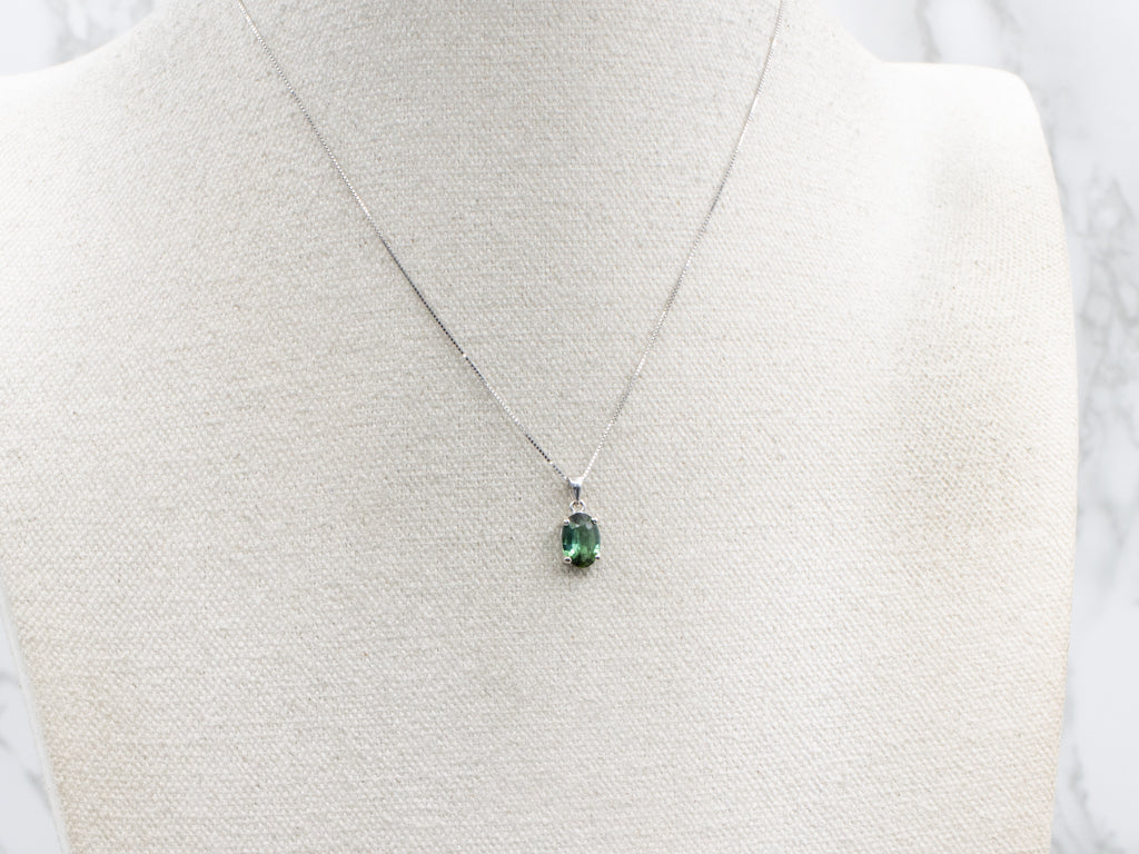 White Gold Green Tourmaline Gemstone Pendant