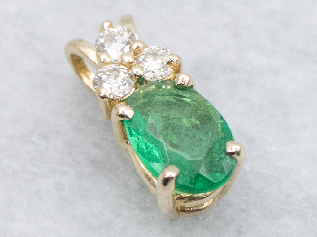 Yellow Gold Emerald and Diamond Pendant