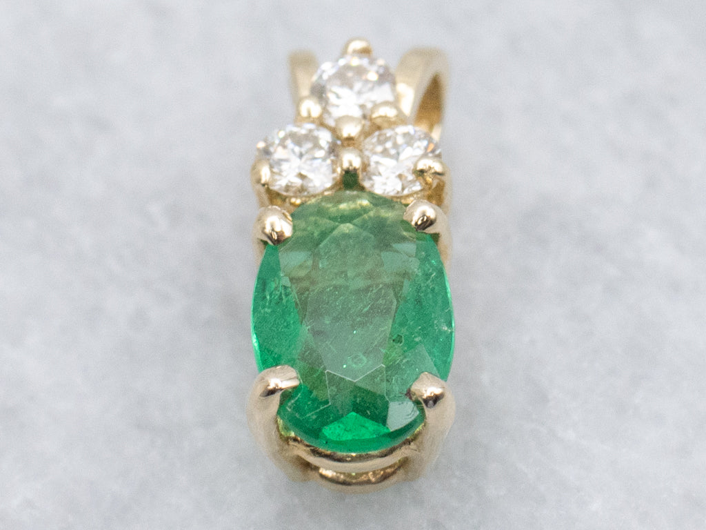 Yellow Gold Emerald and Diamond Pendant