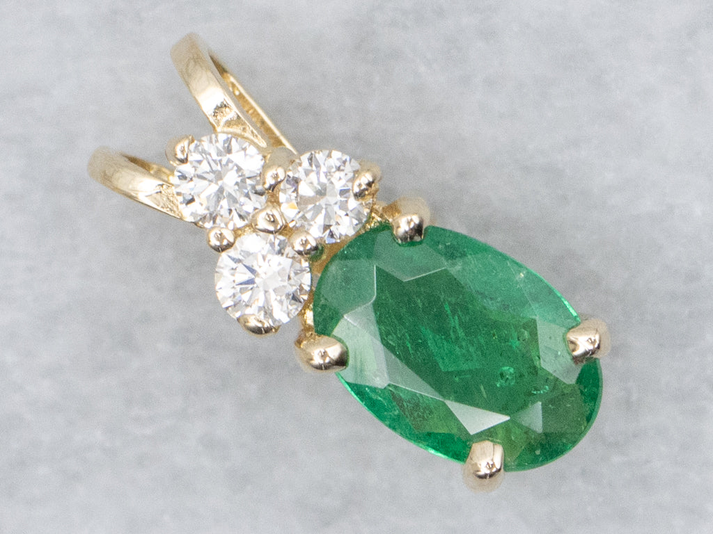 Yellow Gold Emerald and Diamond Pendant