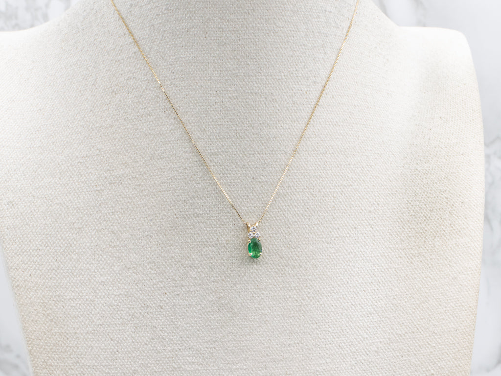 Yellow Gold Emerald and Diamond Pendant