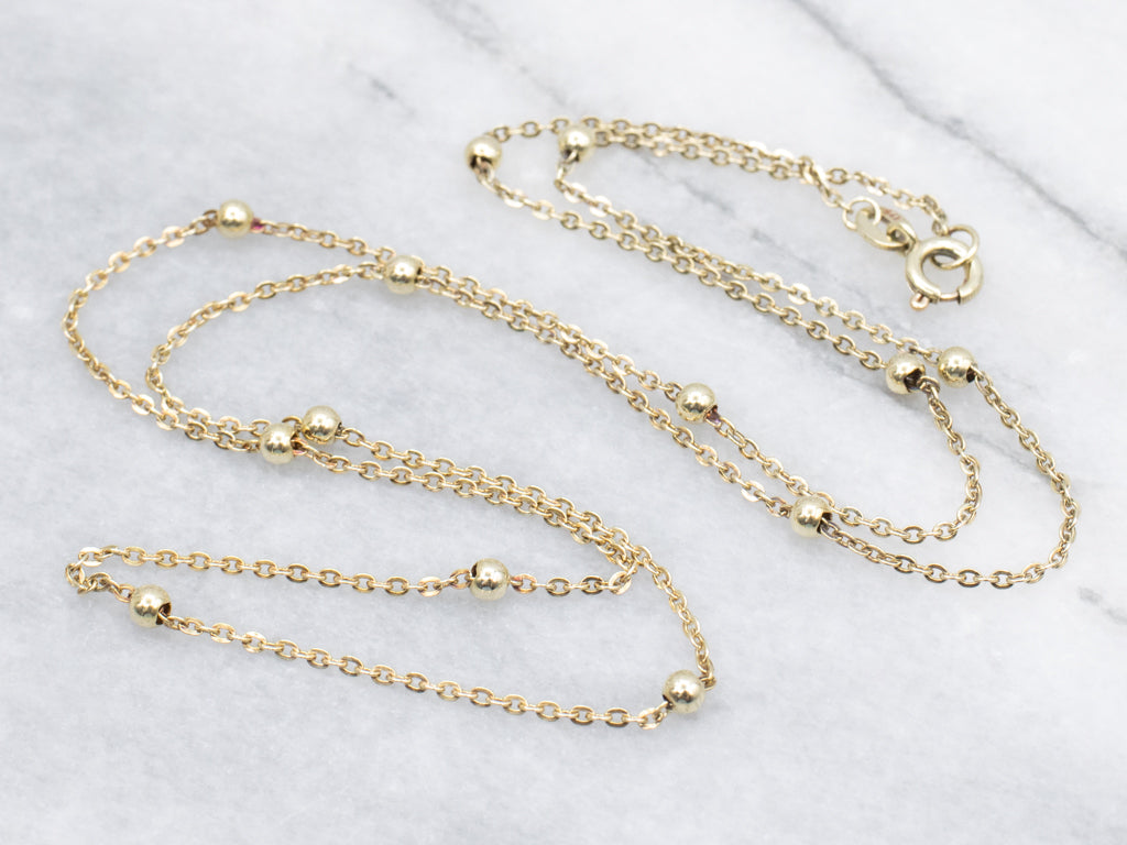 Yellow Gold Station Bead Rolo Chain