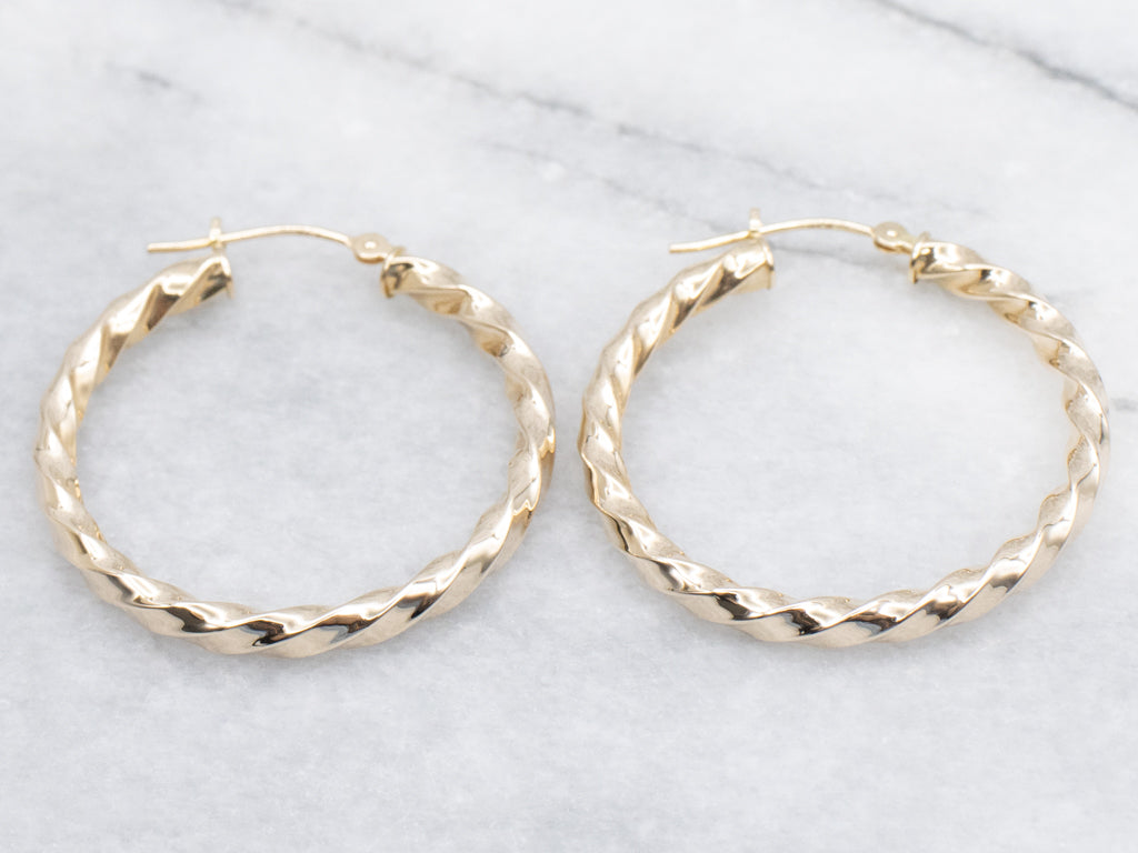 Twisted Yellow Gold Hoop Earrings
