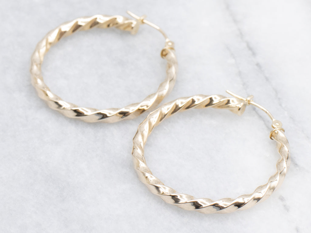 Twisted Yellow Gold Hoop Earrings