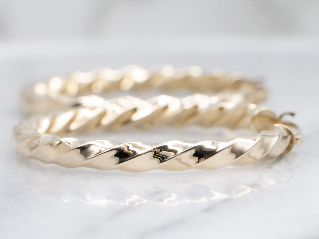 Twisted Yellow Gold Hoop Earrings