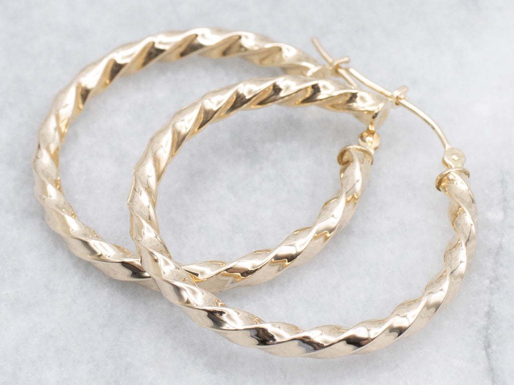 Twisted Yellow Gold Hoop Earrings