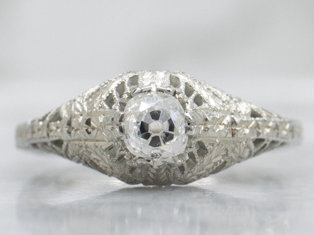 Antique 1920s Old Mine Cut Diamond Engagement Ring by The White Rose Jewelry Company