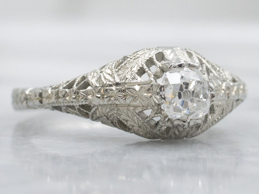 Antique 1920s Old Mine Cut Diamond Engagement Ring by The White Rose Jewelry Company