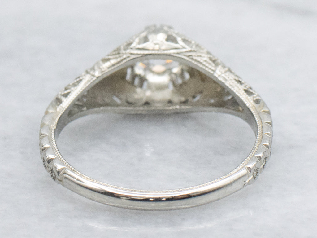 Antique 1920s Old Mine Cut Diamond Engagement Ring by The White Rose Jewelry Company