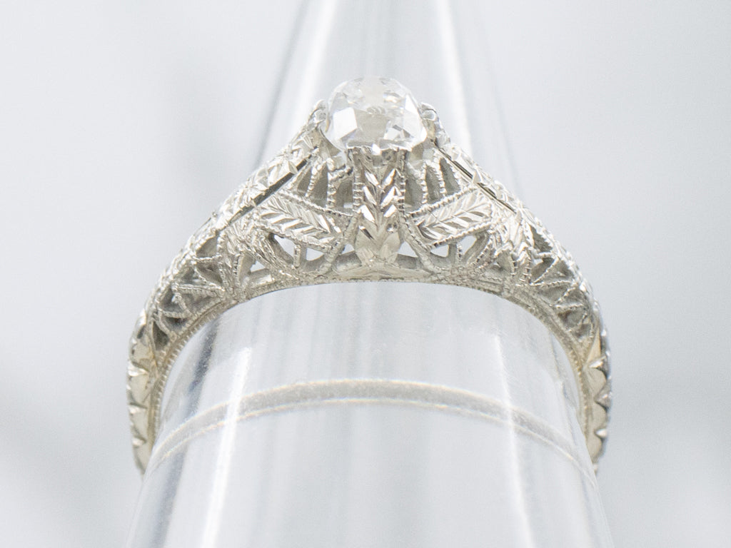 Antique 1920s Old Mine Cut Diamond Engagement Ring by The White Rose Jewelry Company