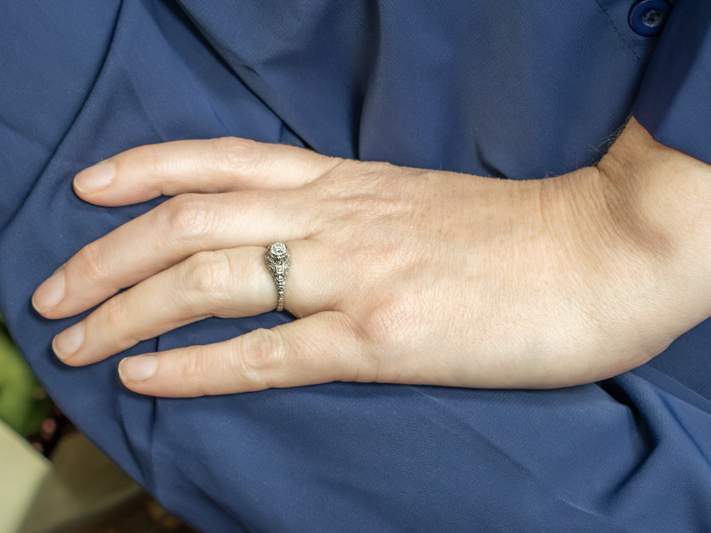 Antique 1920s Old Mine Cut Diamond Engagement Ring by The White Rose Jewelry Company