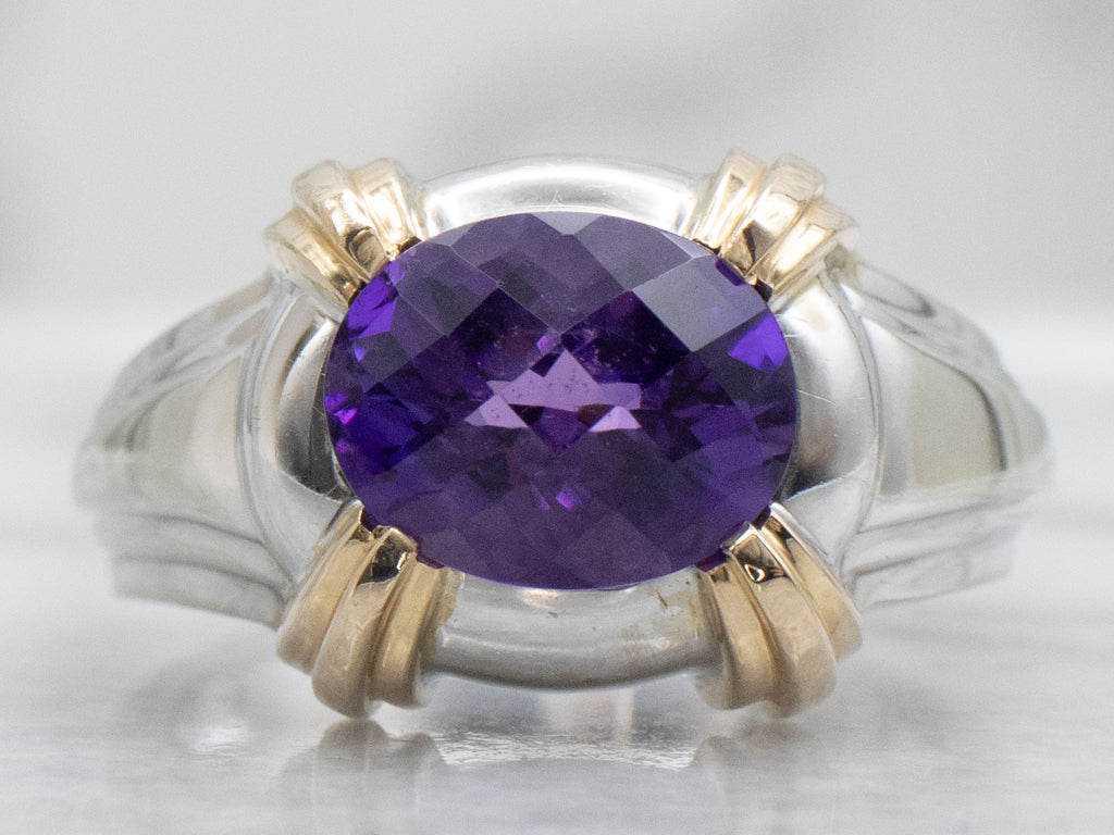East-to-West Set Amethyst Two-Tone Gold Ring