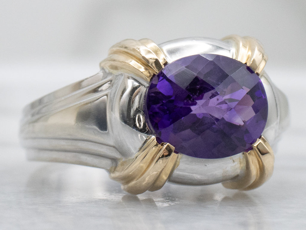 East-to-West Set Amethyst Two-Tone Gold Ring